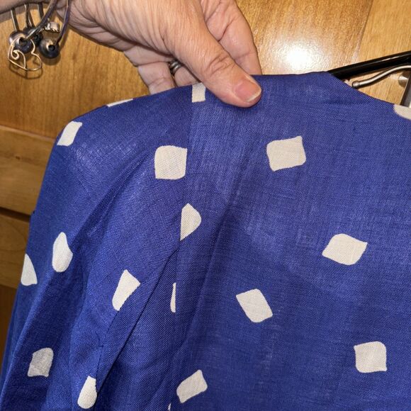 JOANIE CHAR Collections Jacket Skirt Set 12 Vintage Lined Blue White Linen Silk - Picture 7 of 12